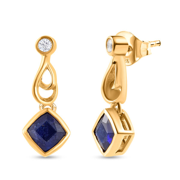 Masoala Saphir und wei&szlig;e Zirkon-Ohrringe, 925 Silber vergoldet, ca. 2.12 ct image number 4