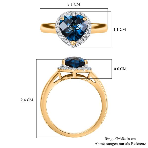AA London Blau Topas, Weißer Zirkon Ring 925 Silber vergoldet (Größe 20.00) ca. 2,30 ct image number 7