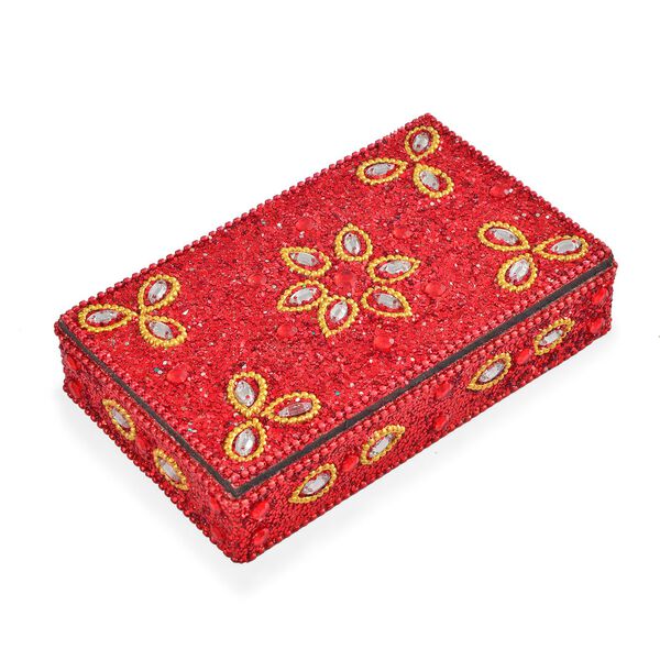 6-teiliges Schreibset mit Perlenverzierung, Aufbewahrungsbox im Tagebuchstil, 5 Kugelschreiber, Rot image number 3