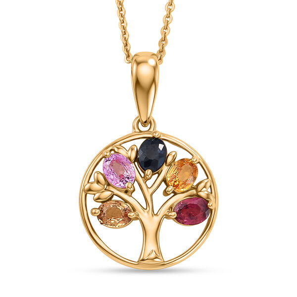 D'Joy Mehrfarbig Saphir, Blauer Saphir Schmuckset ca. 50 cm 925 Silber 750 Gelbgold vermeil ca. 1,19 ct.