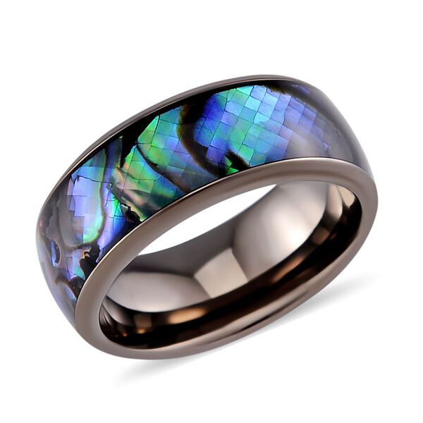 Abalone Muschel Ring Reiner Edelstahl, Schwarz-Plattierung (Gr&ouml;&szlig;e 21.00) image number 4