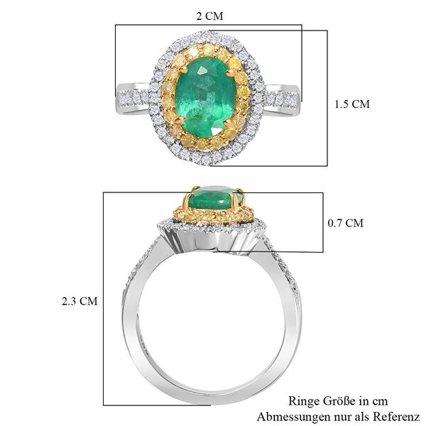 AAA Smaragd, wei&szlig;er und gelber Diamant-Ring in 585 Gold - 1,46 ct. image number 5