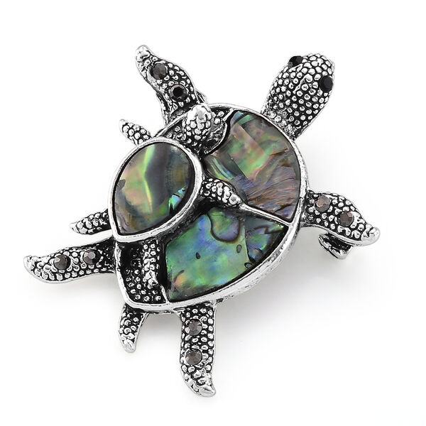 Abalone Muschel, Schwarze Kristall Brosche Reine Legierung Antik-silber-Plattierung image number 2