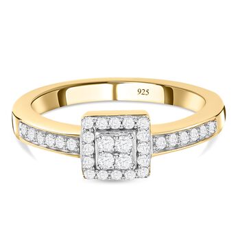Diamant Ring, 925 Silber Gelbgold Vermeil (Gr&ouml;&szlig;e 16.00) ca. 0.25 ct