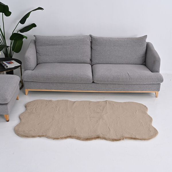 Kunstfell-Teppich mit Schaumstoffbasis, Wolkenform, 100x180 cm, Cremebeige image number 2