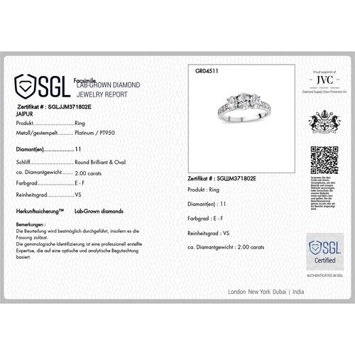 LUXURIANT DIAMOND- SGL zertifizierter VS-EF Labor Diamant Ring in 950 Platin - 2,05 ct. image number 9