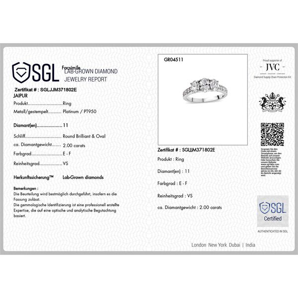 LUXURIANT SGL zertifizierter VS-EF Labor Diamant Ring in 950 Platin - 2,05 ct. image number 9
