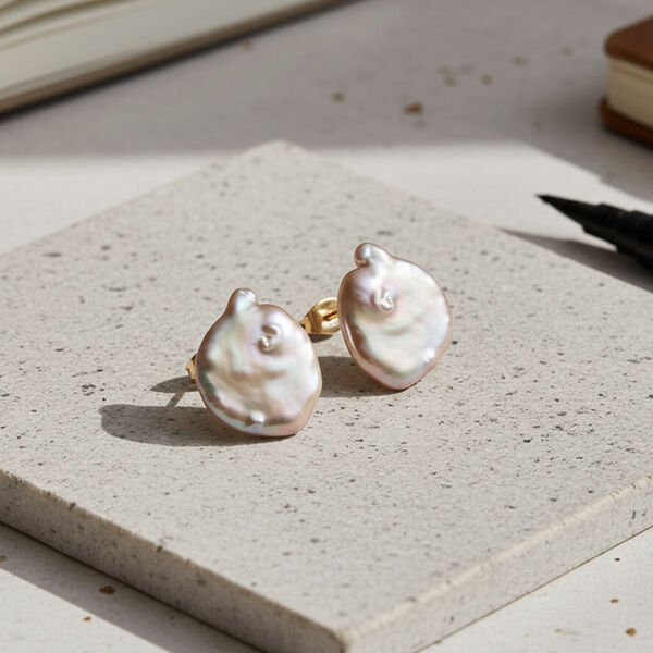 Mehrfarbige Süßwasser Perle Ohrringe Reiner Edelstahl Gelb image number 1