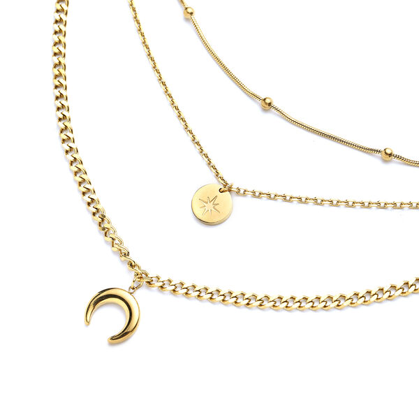 2er-Set Halskette, ca. 42 cm, Edelstahl Goldfarben image number 3