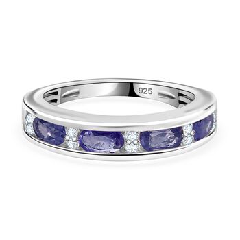 Tansanit, Wei&szlig;er Zirkon Ring 925 Silber rhodiniert (Gr&ouml;&szlig;e 17.00) ca. 1,04 ct