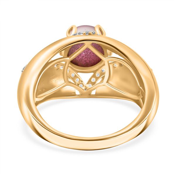 Mondlicht und Bl&uuml;te - Maulbeer Mondstein, Wei&szlig;er Zirkon Ring, 925 Silber 750 Gelbgold Vermeil (Gr&ouml;&szlig;e 20.00) ca. 2.76 ct image number 5