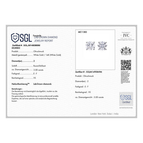 LUXURIANT DIAMOND- VS-EF Labor Diamant Ohrringe in 585 Weißgold - 3 ct. image number 10