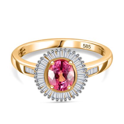 EXTREM SELTEN - AAAA Padparadscha Saphir (B), Wei&szlig;er Diamant Ring 585 Gold (Gr&ouml;&szlig;e 19.00) ca. 1.37 ct