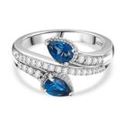 London Blau Topas, Weißer Zirkon Ring 925 Silber rhodiniert (Größe 21.00) ca. 1,25 ct