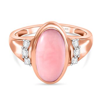 Nat&uuml;rlicher Peruanischer Rosa-Opal und Wei&szlig;er Zirkon Ring, 925 Silber Ros&eacute;gold Vermeil, (Gr&ouml;&szlig;e 17.00) ca. 3.00 ct