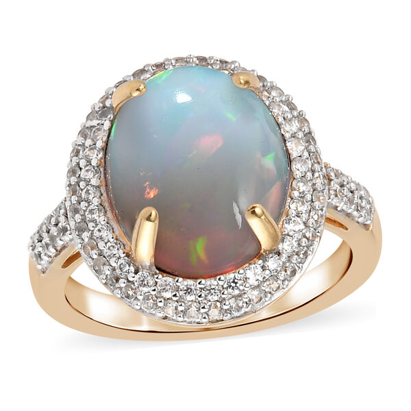 Nat&uuml;rlicher, &auml;thiopischer Opal und Zirkon-Ring, 925 Silber Gelbgold Vermeil  ca. 4,08 ct image number 4