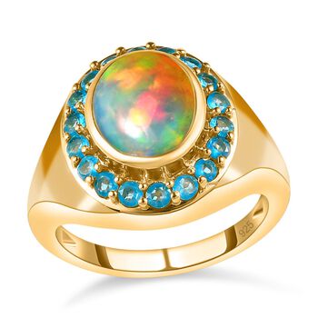 Nat&uuml;rlicher, &auml;thiopischer Welo Opal und Neon Apatit-Ring - 2,45 ct.