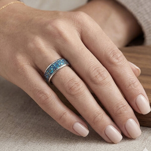 Himmelblaue Muschel Ring Reines Wolframcarbid (Gr&ouml;&szlig;e 16.25) image number 3