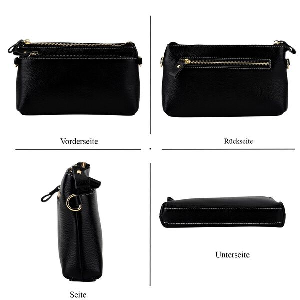 Echtleder Crossbody Tasche, mehrere Rei&szlig;verschlussf&auml;cher, verstellbarer Schulterriemen, 21,5x4x13cm, Schwarz image number 5