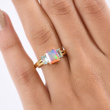 D'Joy AA Nat&uuml;rlicher, &auml;thiopischer Welo Opal, Paraiba-Blau-Apatit Ring 925 Silber vergoldet (Gr&ouml;&szlig;e 20.00) ca. 1.53 ct