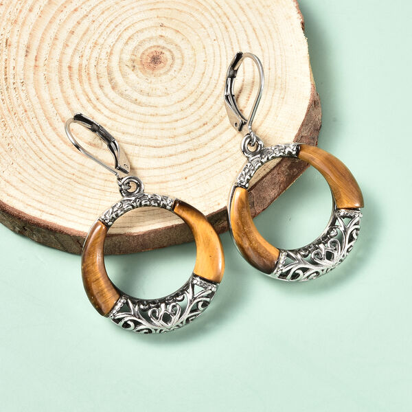 Tigerauge Ohrh&auml;nger Edelstahl Schwarz oxidiert ca. 7,10 ct&nbsp; image number 1