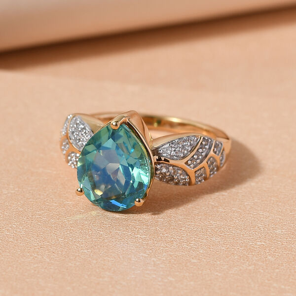 Pfau Triplett Quarz und Zirkon Ring 925 Silber vergoldet image number 2