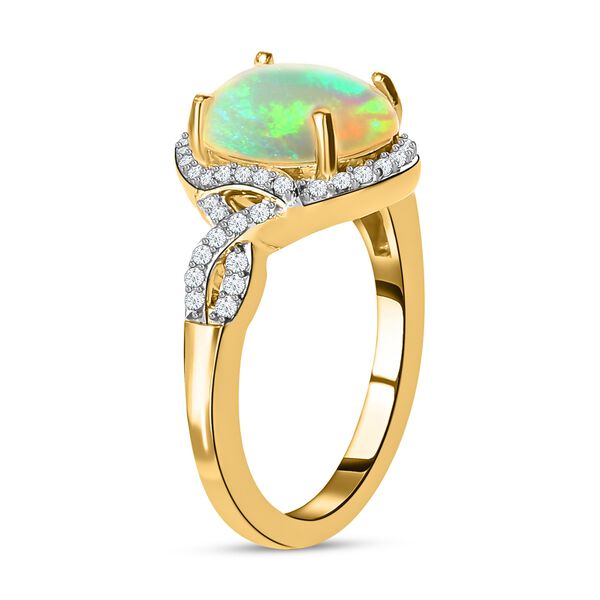 Nat&uuml;rlicher &Auml;thiopischer Opal und Zirkon Halo Ring 925 Silber Gelbgold Vermeil image number 6