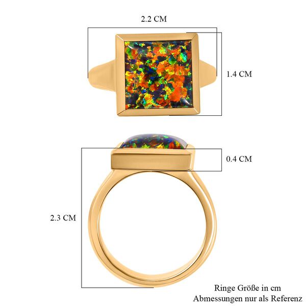 Lab Grown schwarzen Opal Ring, 925 Silber Gelbgold Vermeil, (Größe 18.00) ca. 2.45 ct image number 7