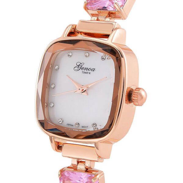GENOA TIME V2 lila Zirkonia und Kristall Uhr mit japanischem Miyota-Uhrwerk in Ros&eacute;goldton, 19cm image number 3