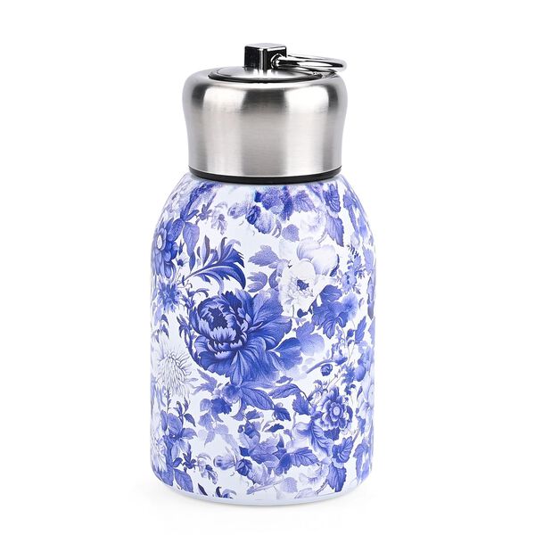 Isolierflasche aus 316L Edelstahl mit Doppelwand und Blumenmotiv, Blau, für heiße und kalte Getränke, 260 ml image number 0