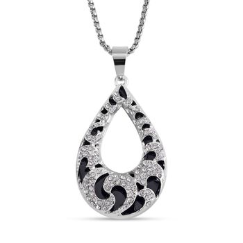 Harzananh&auml;nger mit schwarzem Wirbelmuster und wei&szlig;en Kristallen Halskette, ca. 60 cm