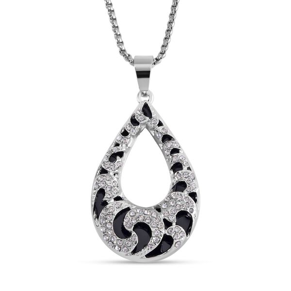 Harzananh&auml;nger mit schwarzem Wirbelmuster und wei&szlig;en Kristallen Halskette, ca. 60 cm image number 0