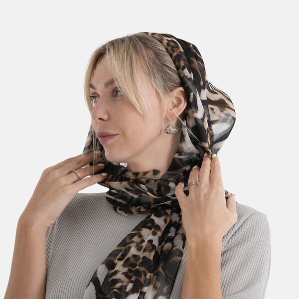 LA MAREY Signature Set mit Seidenschal und Seidentropfen-Ohrringen, 100% Maulbeerseide, 65 x 170 cm, Schwarz image number 4