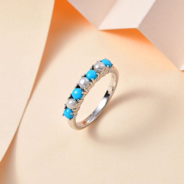 AA Sleeping Beauty Türkis und Süßwasserperlen Ring - 0,71 ct. image number 2