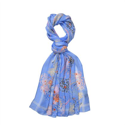 LA MAREY 100% Maulbeerseide Seidenschal, 55cm x 175cm, blau mit Feuerwerk