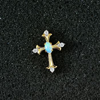 AA Nat&uuml;rlicher, &auml;thiopischer Welo Opal und Moissanit-Kreuz-Anh&auml;nger - 0,24 ct.