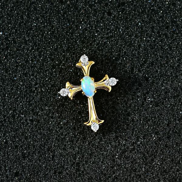 AA Nat&uuml;rlicher, &auml;thiopischer Welo Opal und Moissanit-Kreuz-Anh&auml;nger - 0,24 ct. image number 3