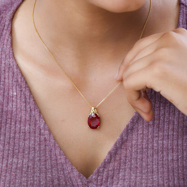 Afrikanischer Rubin (Fissure gefüllt), Moissanit Anhänger 925 Silber Gelbgold Vermeil ca. 13.48 ct image number 2