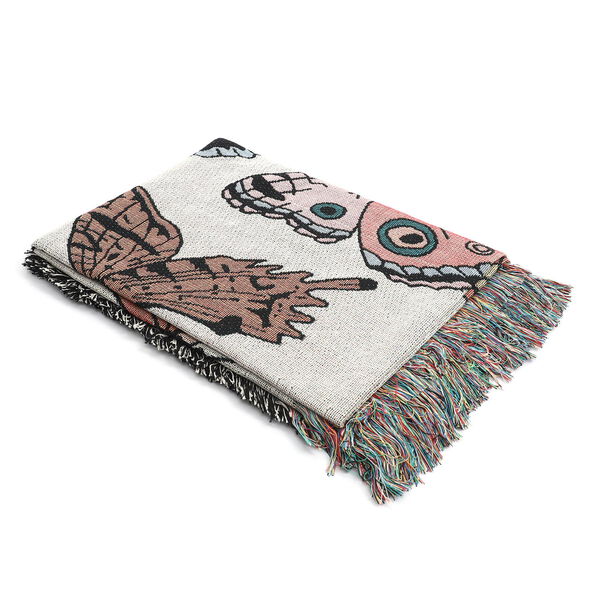 100% Baumwolle, handgewebte Jacquard-H&auml;keldecke mit Fransen, Schmetterlingsmuster, Gr&ouml;&szlig;e 130x150 cm, Mehrfarbig image number 3