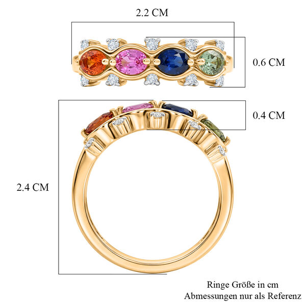 D'Joy Mehrfarbiger Saphir, Blauer Saphir Ring 925 Silber 750 Gelbgold vermeil (Gr&ouml;&szlig;e 18.00) ca. 1.22 ct image number 6