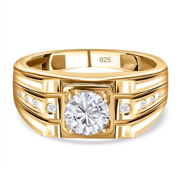 Moissanit Ring, 925 Silber Gelbgold Vermeil (Gr&ouml;&szlig;e 21.00) ca. 1.06 ct