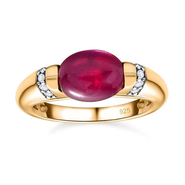 Afrikanischer Rubin (Fissure gef&uuml;llt), Wei&szlig;er Zirkon Ring, 925 Silber Gelbgold Vermeil, (Gr&ouml;&szlig;e 19.00) ca. 3.16 ct image number 4