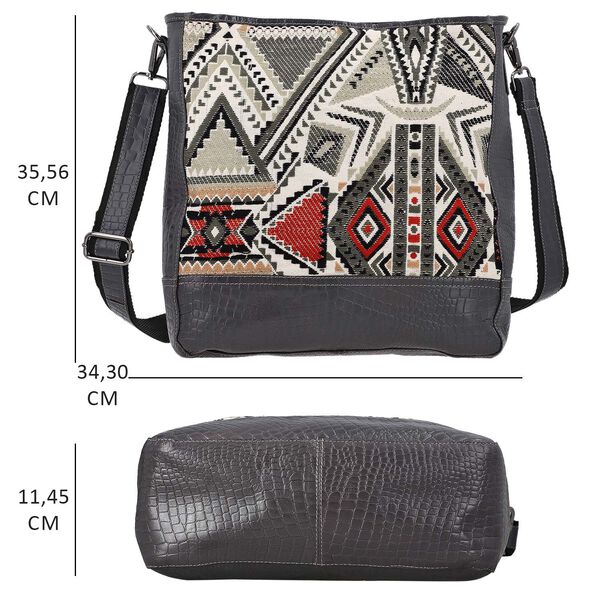 Crossbody Bag mit Krokoprägung aus echtem Leder und Jacquard mit Laptop-Hüllen, schwarz image number 9