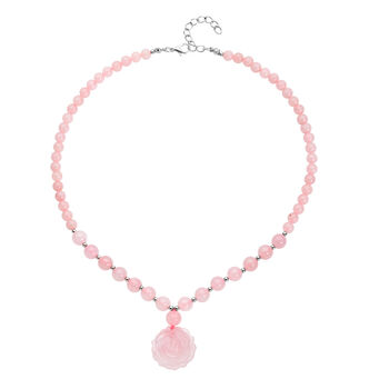 Rosenquarz-Halskette, ca. 45+5 cm, silberfarben, ca. 165,00 ct