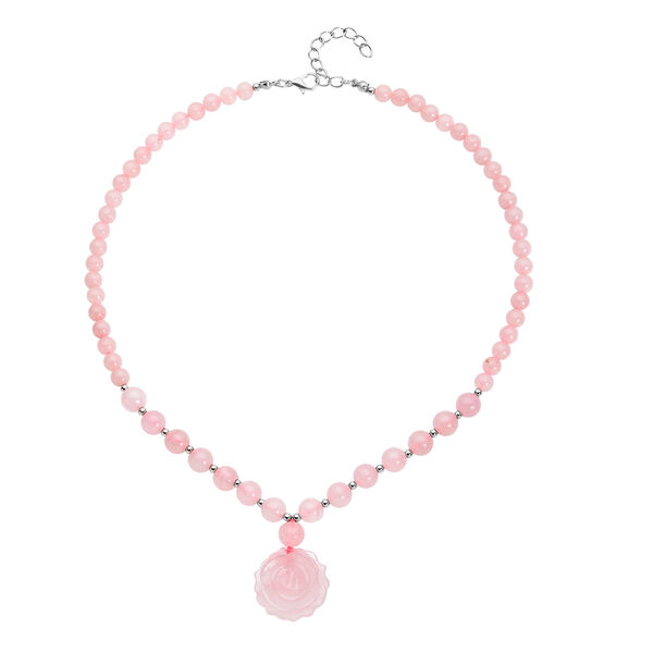 Rosenquarz-Halskette, ca. 45+5 cm, silberfarben, ca. 165,00 ct
