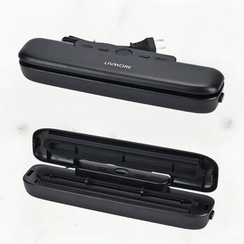 LIVMORE Vakuumierger&auml;t mit Schwei&szlig;- und Vakuumfunktion, inkl. Rollenbeutel und 10 Vakuumbeuteln, Schwarz