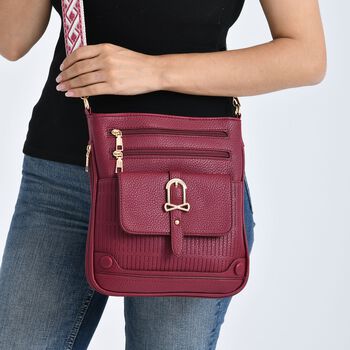 Elegante Umh&auml;ngetasche aus feinem Lederimitat mit Mehrfachf&auml;chern, 24x27 cm, Bordeauxrot