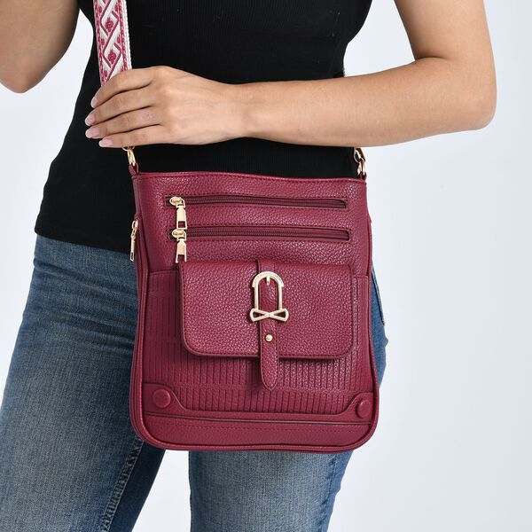 Elegante Umh&auml;ngetasche aus feinem Lederimitat mit Mehrfachf&auml;chern, 24x27 cm, Bordeauxrot image number 4