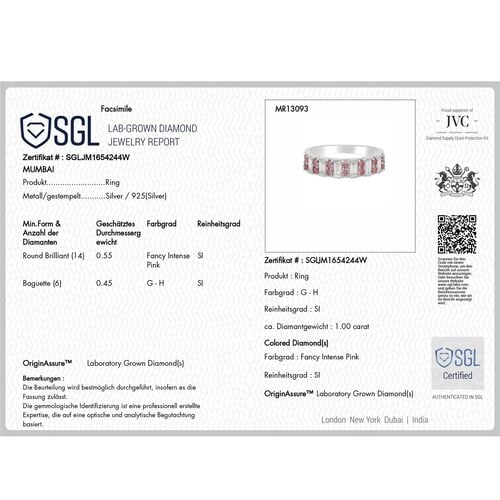 Lab Grown Diamant SI, Lab Grown Rosa Diamant Ring 925 Silber platiniert (Größe 17.00) ca. 1,00 ct image number 7