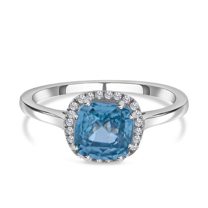 Iliana- AAA Blauer Zirkon, Weißer Diamant Ring, 750 Gold, (Größe 19.00) ca. 2.92 ct